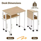 Mesa Plegable Pequeña con Ruedas y Estante de Almacenamiento, Escritorio de Computadora Plegable con Ruedas, Escritorio de Oficina Portátil para Espacios Pequeños, Mesa de Sofá