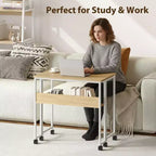 Mesa Plegable Pequeña con Ruedas y Estante de Almacenamiento, Escritorio de Computadora Plegable con Ruedas, Escritorio de Oficina Portátil para Espacios Pequeños, Mesa de Sofá
