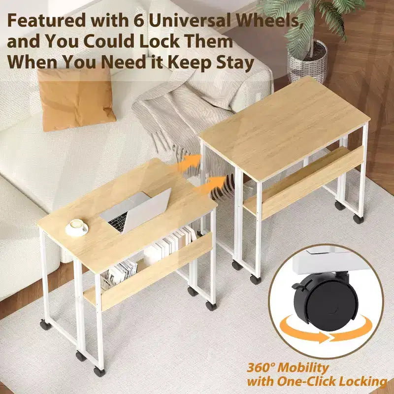 Mesa Plegable Pequeña con Ruedas y Estante de Almacenamiento, Escritorio de Computadora Plegable con Ruedas, Escritorio de Oficina Portátil para Espacios Pequeños, Mesa de Sofá