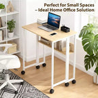 Mesa Plegable Pequeña con Ruedas y Estante de Almacenamiento, Escritorio de Computadora Plegable con Ruedas, Escritorio de Oficina Portátil para Espacios Pequeños, Mesa de Sofá