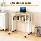 Mesa Plegable Pequeña con Ruedas y Estante de Almacenamiento, Escritorio de Computadora Plegable con Ruedas, Escritorio de Oficina Portátil para Espacios Pequeños, Mesa de Sofá