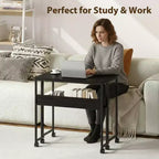 Mesa Plegable Pequeña con Ruedas y Estante de Almacenamiento, Escritorio de Computadora Plegable con Ruedas, Escritorio de Oficina Portátil para Espacios Pequeños, Mesa de Sofá
