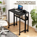 Mesa Plegable Pequeña con Ruedas y Estante de Almacenamiento, Escritorio de Computadora Plegable con Ruedas, Escritorio de Oficina Portátil para Espacios Pequeños, Mesa de Sofá