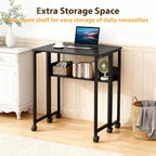 Mesa Plegable Pequeña con Ruedas y Estante de Almacenamiento, Escritorio de Computadora Plegable con Ruedas, Escritorio de Oficina Portátil para Espacios Pequeños, Mesa de Sofá