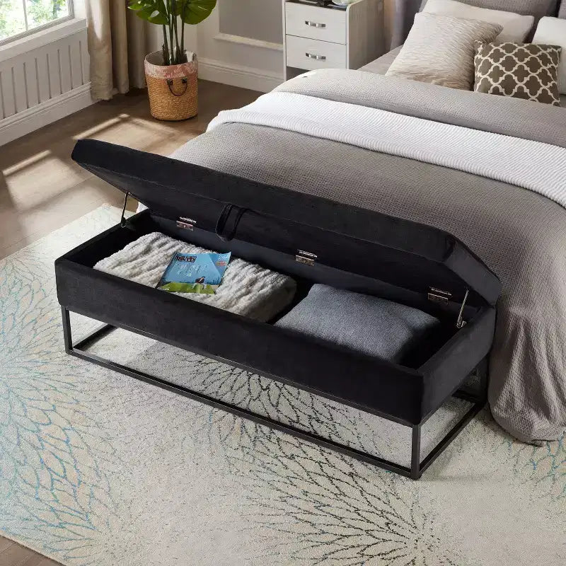 TUYOHW 58.6 Banco otomana de moda para pie de cama con almacenamiento, otomana de terciopelo de lujo, banco decorativo relleno de espuma suave con patas de hierro, capacidad de 227 kg