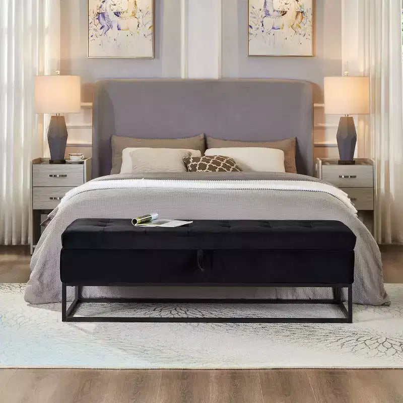 TUYOHW 58.6 Banco otomana de moda para pie de cama con almacenamiento, otomana de terciopelo de lujo, banco decorativo relleno de espuma suave con patas de hierro, capacidad de 227 kg
