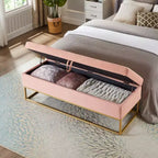 TUYOHW 58.6 Banco otomana de moda para pie de cama con almacenamiento, otomana de terciopelo de lujo, banco decorativo relleno de espuma suave con patas de hierro, capacidad de 227 kg