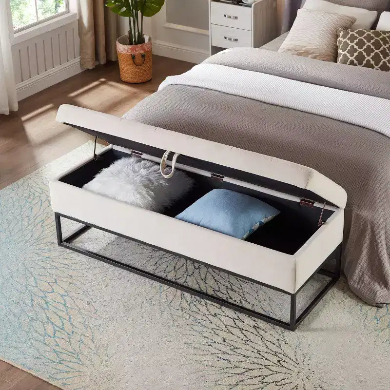 TUYOHW 58.6 Banco otomana de moda para pie de cama con almacenamiento, otomana de terciopelo de lujo, banco decorativo relleno de espuma suave con patas de hierro, capacidad de 227 kg