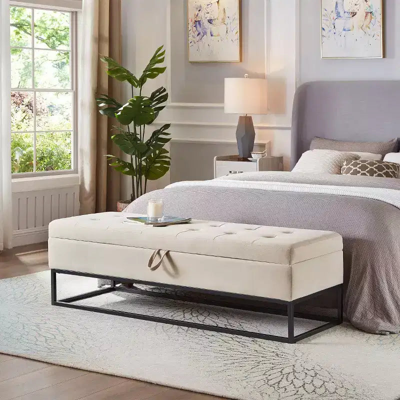 TUYOHW 58.6 Banco otomana de moda para pie de cama con almacenamiento, otomana de terciopelo de lujo, banco decorativo relleno de espuma suave con patas de hierro, capacidad de 227 kg