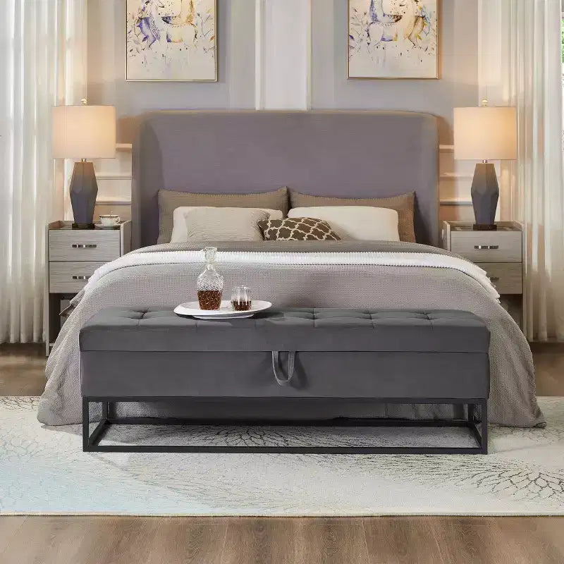 TUYOHW 58.6 Banco otomana de moda para pie de cama con almacenamiento, otomana de terciopelo de lujo, banco decorativo relleno de espuma suave con patas de hierro, capacidad de 227 kg