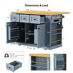 Isla de cocina grande con ruedas de 53 pulgadas con ala abatible y toma de corriente, carrito de cocina con almacenamiento en la puerta, 5 estantes laterales y 5 ruedas, gris azulado