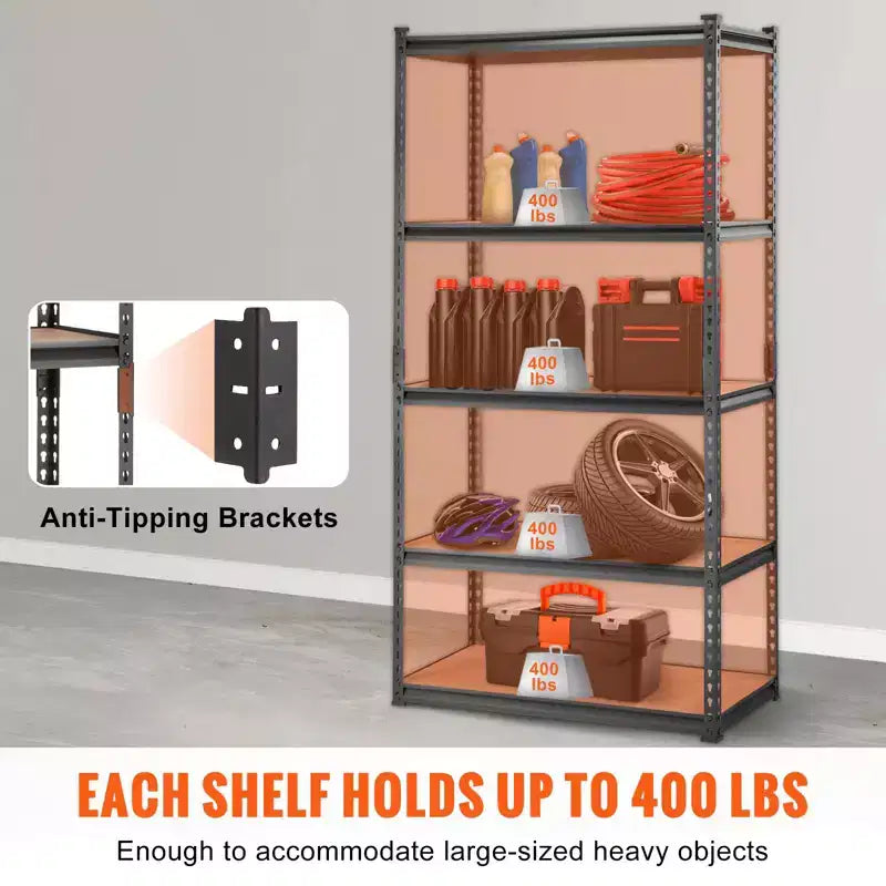Estantería de almacenamiento de 30x12x60 pulgadas, 5 estantes ajustables con capacidad de 2000 lb, estantería metálica de alta resistencia para garaje, organizador utilitario, negra