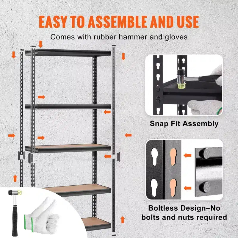 Estantería de almacenamiento de 30x12x60 pulgadas, 5 estantes ajustables con capacidad de 2000 lb, estantería metálica de alta resistencia para garaje, organizador utilitario, negra