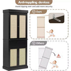 Armario de almacenamiento alto de 175 cm con puertas de ratán y estantes ajustables, aparador independiente de 4 puertas con cajón para sala de estar, oficina en casa, comedor - Negro