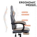 Silla Gamer MAYEERTY, Silla Ergonómica de Ordenador con Reposapiés y Soporte Lumbar de Masaje, Silla de Videojuegos Giratoria Ajustable en Altura Azul Beige
