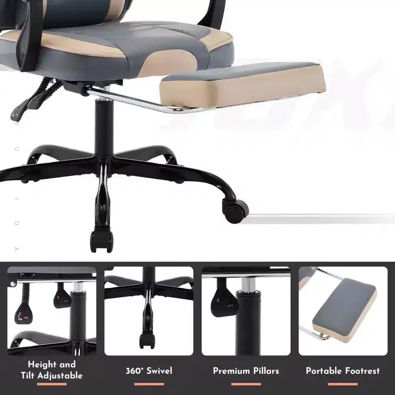Silla Gamer MAYEERTY, Silla Ergonómica de Ordenador con Reposapiés y Soporte Lumbar de Masaje, Silla de Videojuegos Giratoria Ajustable en Altura Azul Beige