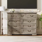 Cómoda para dormitorio con 9 cajones, cómoda vintage de 47 pulgadas de ancho con tiradores de metal y textura natural, cómoda de madera para sala de estar, pasillo