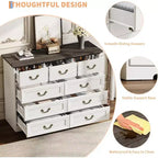 Cómoda para dormitorio con 9 cajones, cómoda vintage de 47 pulgadas de ancho con tiradores de metal y textura natural, cómoda de madera para sala de estar, pasillo