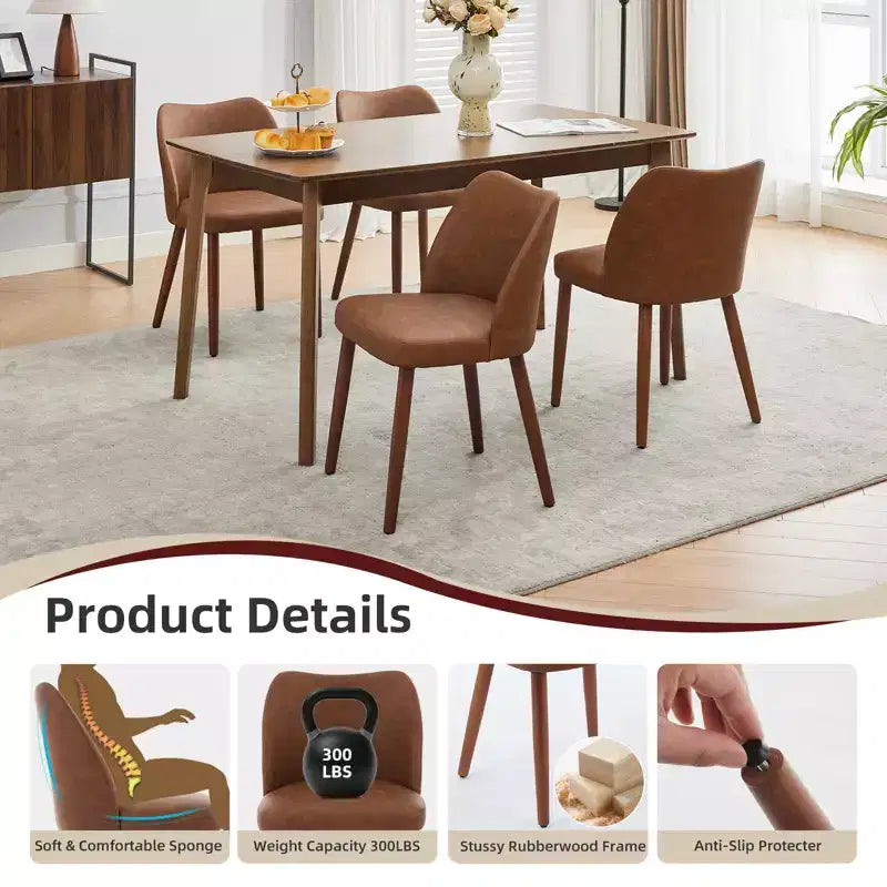 Silla de comedor de estilo moderno de mediados de siglo con respaldo alto y patas de madera, adecuada para comedor y sala de estar, juego de 2