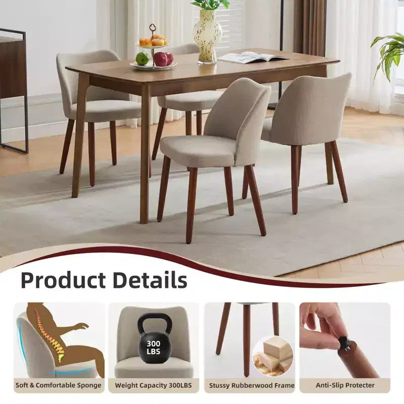 Silla de comedor de estilo moderno de mediados de siglo con respaldo alto y patas de madera, adecuada para comedor y sala de estar, juego de 2