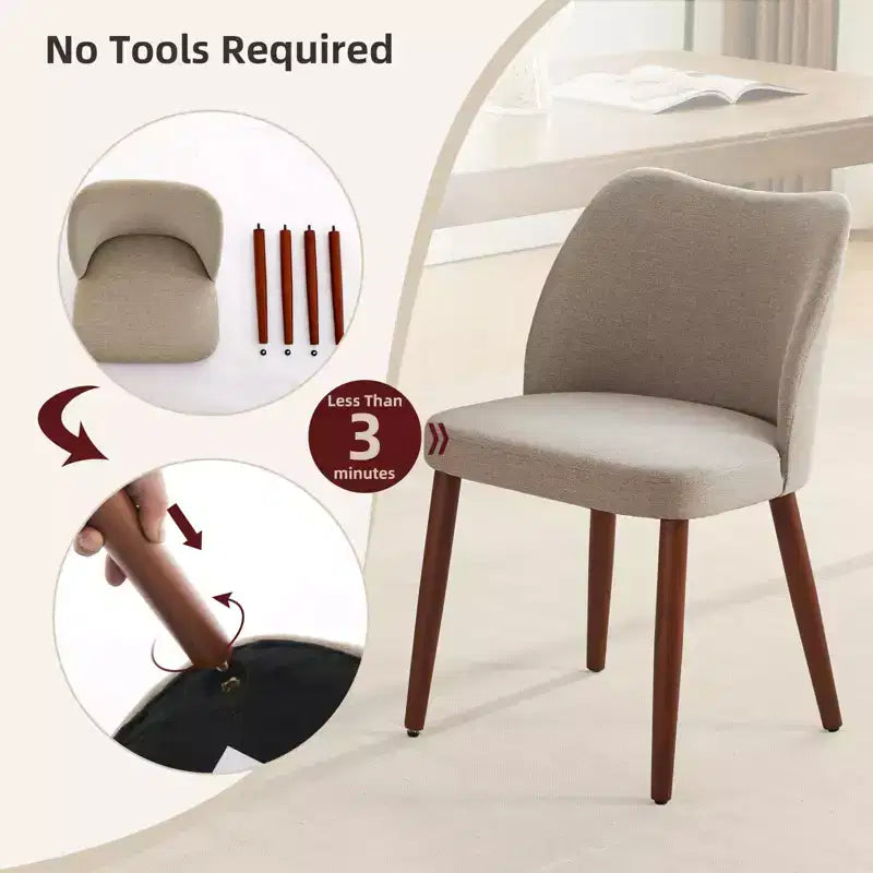 Silla de comedor de estilo moderno de mediados de siglo con respaldo alto y patas de madera, adecuada para comedor y sala de estar, juego de 2