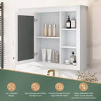 CASAINC 35 x 27.5 Espejo para baño con 6 estantes abiertos, gabinete de medicinas montado en la pared (sin tocador)