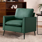 Sillón decorativo tapizado en verde con cojines y almohadas