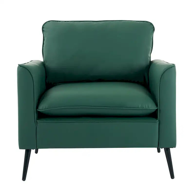 Sillón decorativo tapizado en verde con cojines y almohadas