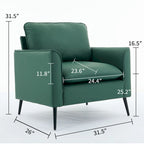 Sillón decorativo tapizado en verde con cojines y almohadas