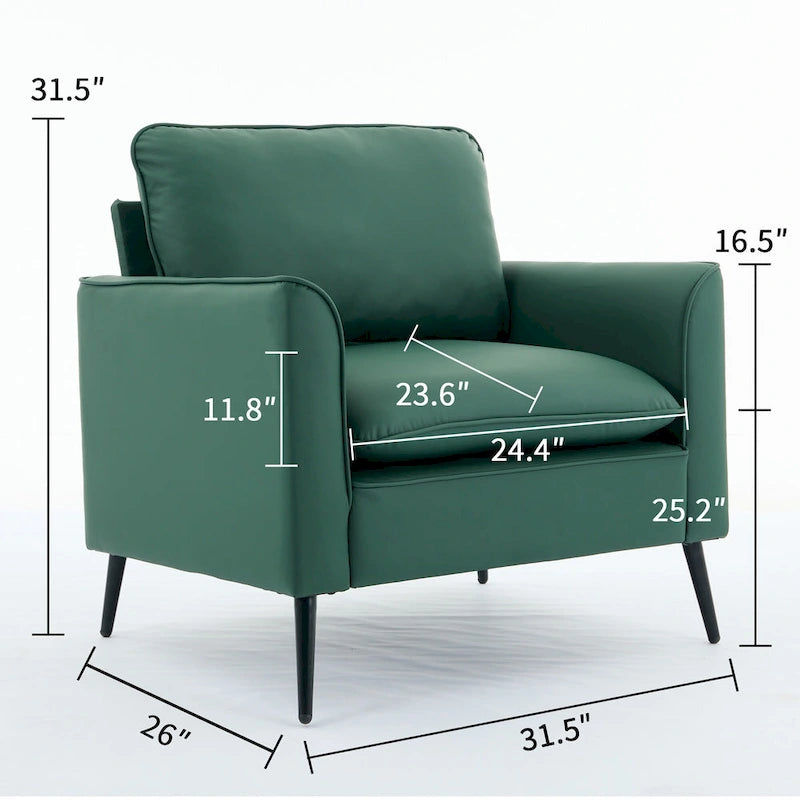 Sillón decorativo tapizado en verde con cojines y almohadas