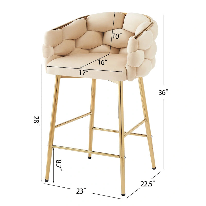 Juego de 2 taburetes de bar con asiento acolchado de terciopelo y patas de metal