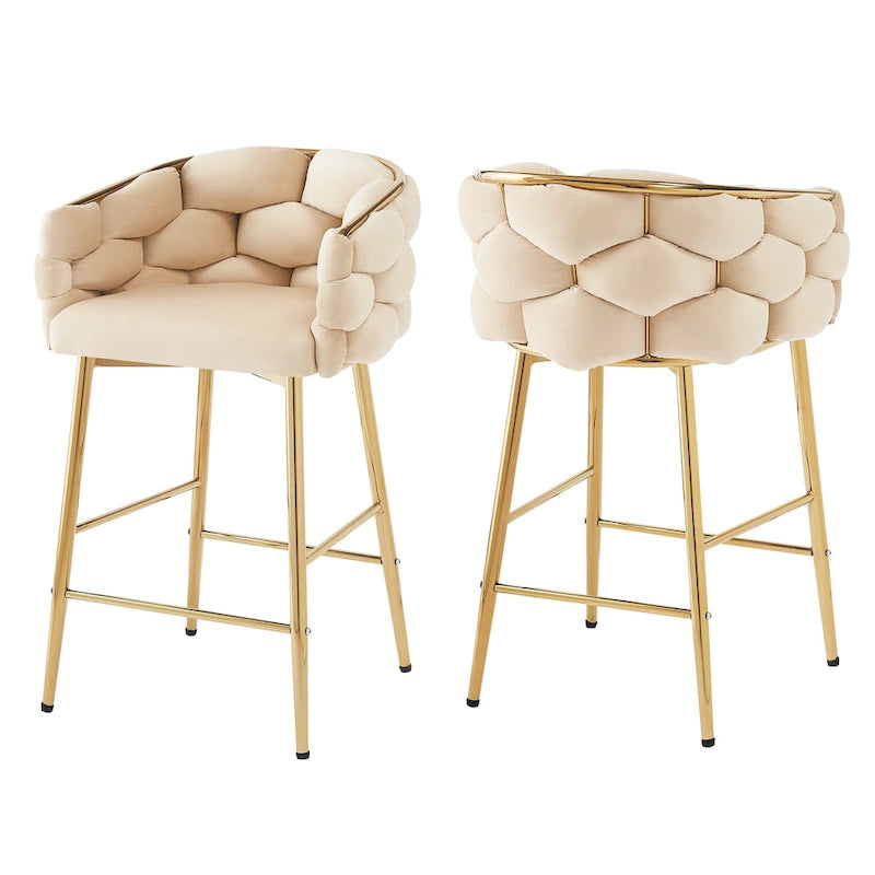 Juego de 2 taburetes de bar con asiento acolchado de terciopelo y patas de metal