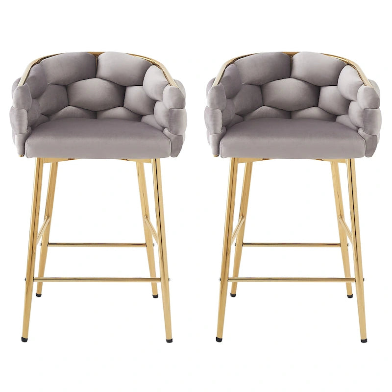 Juego de 2 taburetes de bar con asiento acolchado de terciopelo y patas de metal