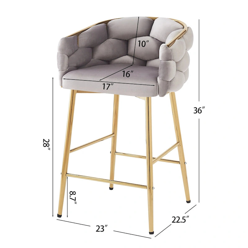 Juego de 2 taburetes de bar con asiento acolchado de terciopelo y patas de metal