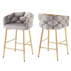 Juego de 2 taburetes de bar con asiento acolchado de terciopelo y patas de metal