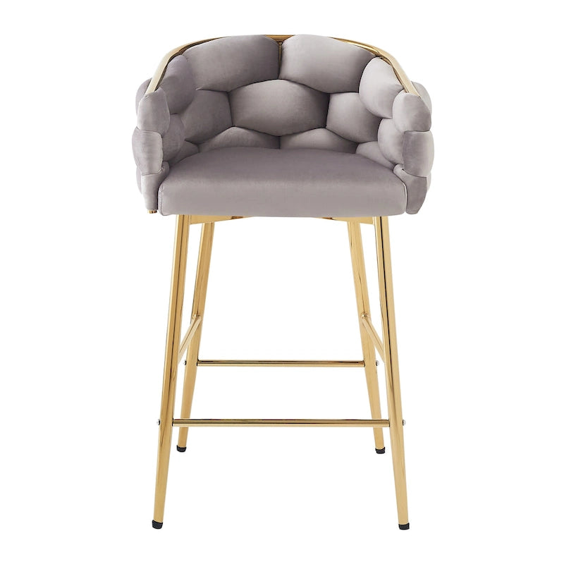 Juego de 2 taburetes de bar con asiento acolchado de terciopelo y patas de metal