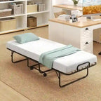 Cama Plegable con Ruedas y Colchón de Espuma Viscoelástica con Gel de 10 cm, Tamaño Cuna 74 x 31, Capacidad 220 kg