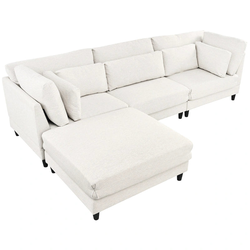 Sofá modular seccional con otomana y almohadas