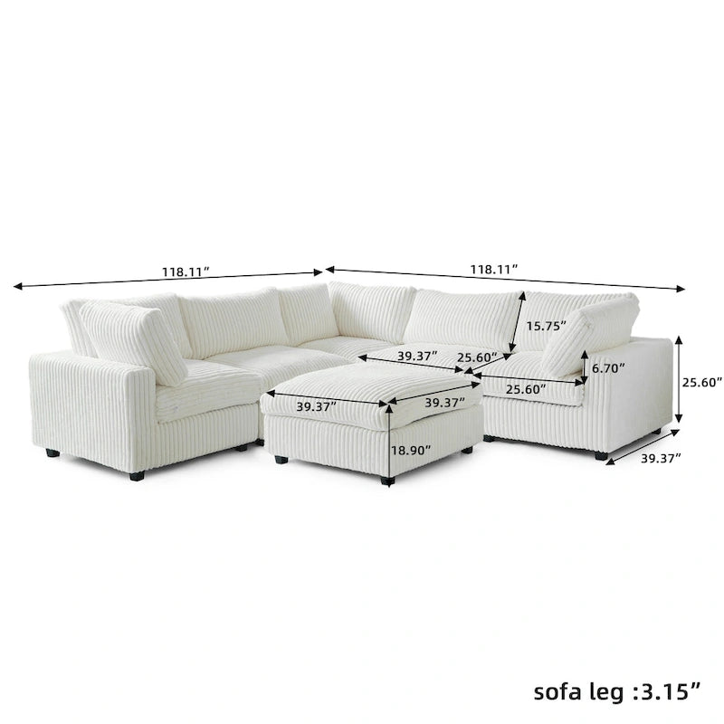 Sofá Seccional Modular de 6 Piezas con Chaise y Otomana