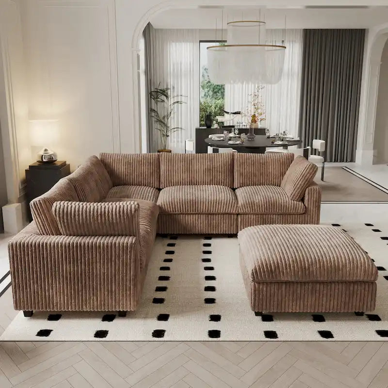 Sofá Seccional Modular de 6 Piezas con Chaise y Otomana