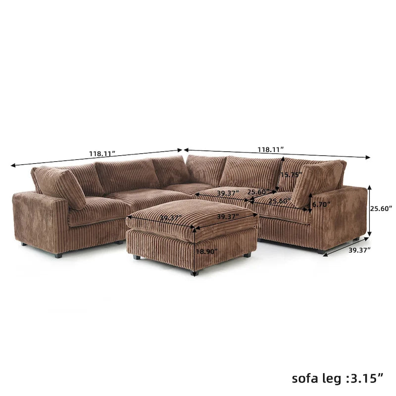 Sofá Seccional Modular de 6 Piezas con Chaise y Otomana