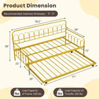 Sofá cama de metal tamaño individual con cama nido