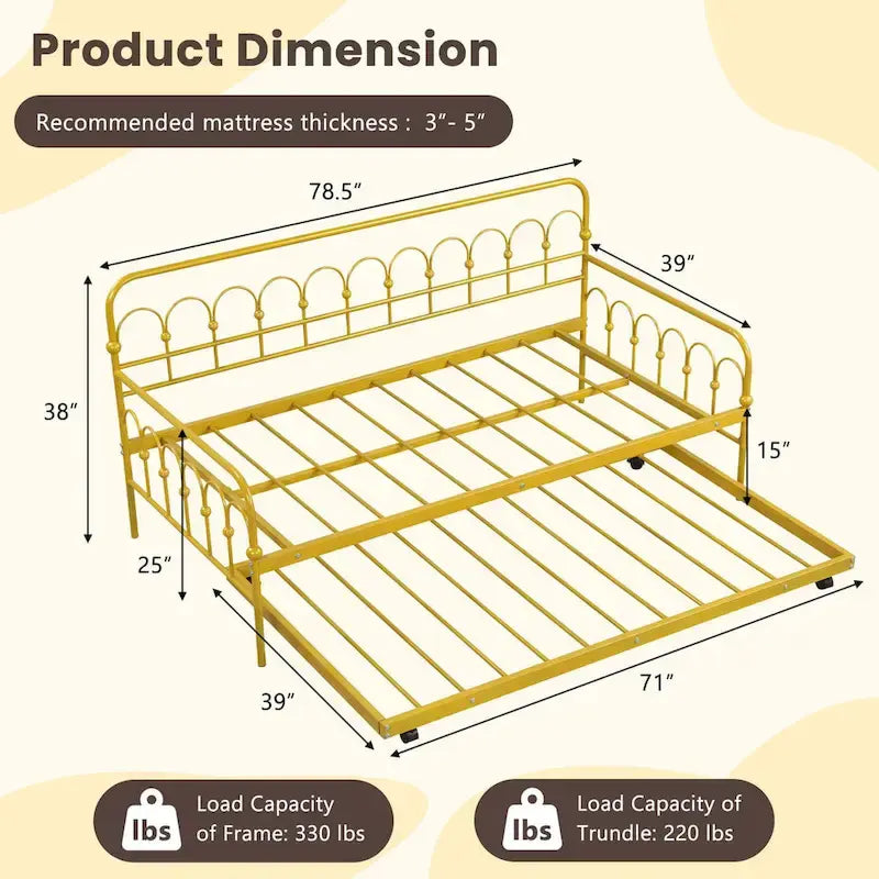 Sofá cama de metal tamaño individual con cama nido