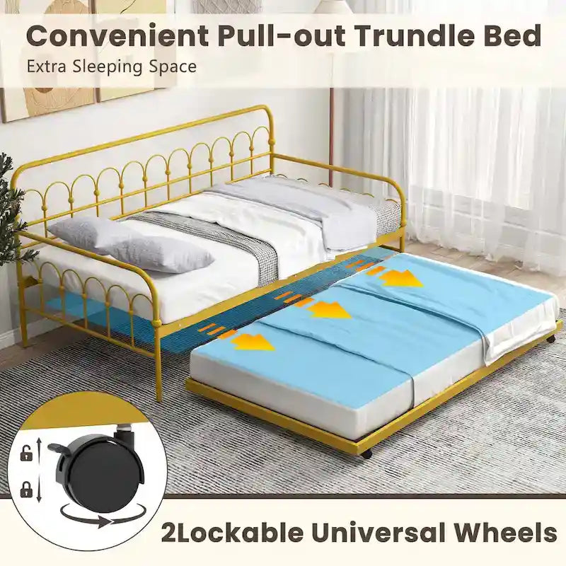 Sofá cama de metal tamaño individual con cama nido