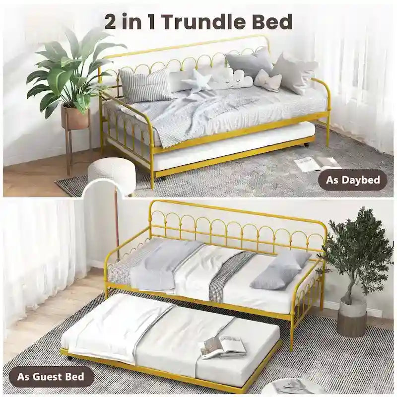 Sofá cama de metal tamaño individual con cama nido