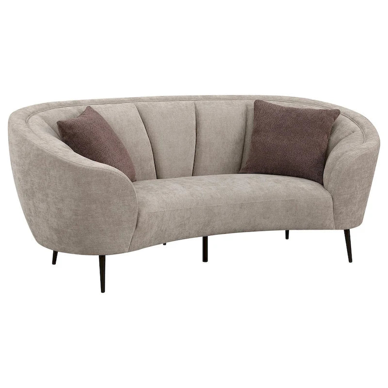Sofá biplaza curvado de 84 pulgadas en beige con 2 cojines decorativos