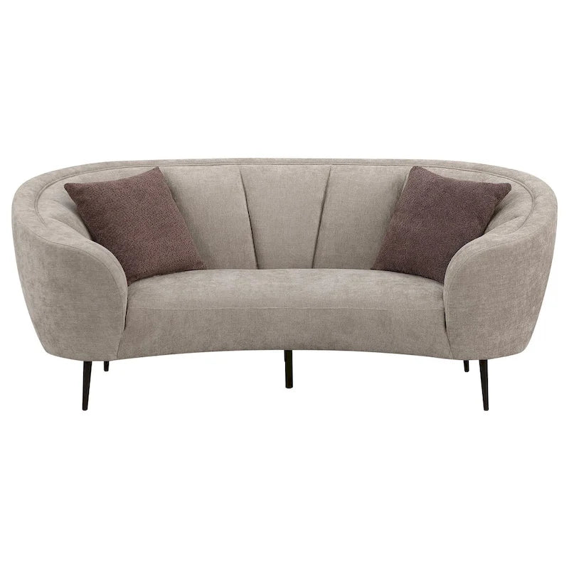 Sofá biplaza curvado de 84 pulgadas en beige con 2 cojines decorativos