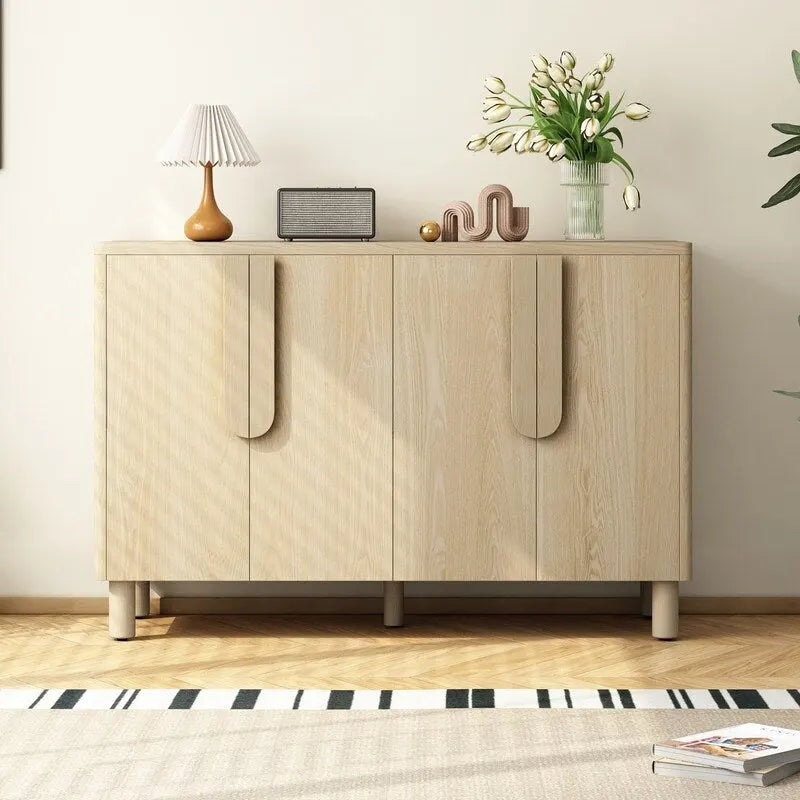 Mueble bufet de 4 puertas con estantes ajustables y tiradores en forma de arco