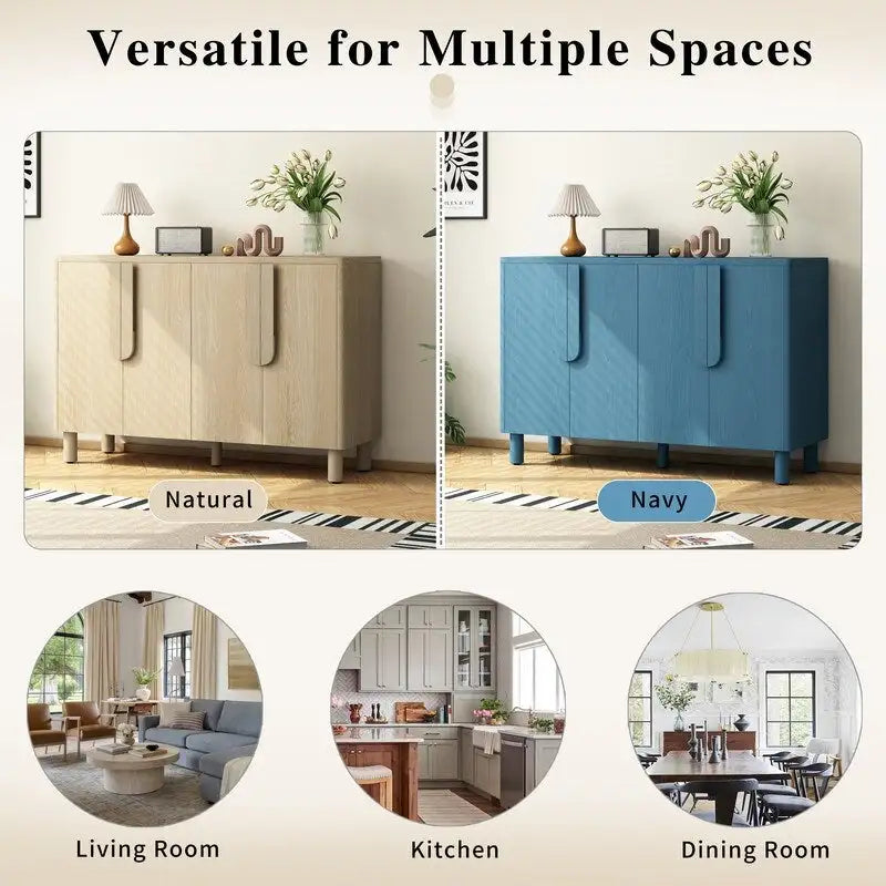 Mueble bufet de 4 puertas con estantes ajustables y tiradores en forma de arco