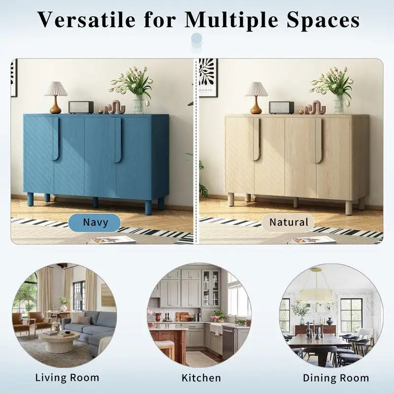 Mueble bufet de 4 puertas con estantes ajustables y tiradores en forma de arco